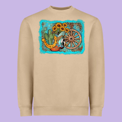 Western Wooden Wheel Cowboy Boots Heavyweight Sweatshirt Designed By Adodesignshop