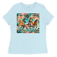 Baby Blue western running horses Ladies Tee - Zillion Design Studio