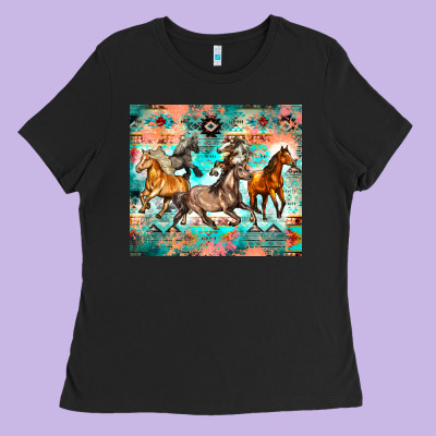 Western Running Horses Ladies Tee Designed By Zillion Design Studio