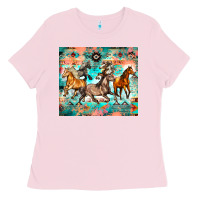Bubblegum Pink western running horses Ladies Tee - Zillion Design Studio