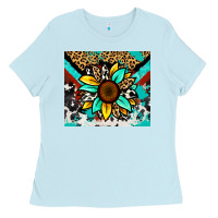 Baby Blue turquoise gemstone sunflower Ladies Tee - Zillion Design Studio