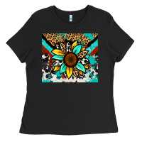 Black turquoise gemstone sunflower Ladies Tee - Zillion Design Studio