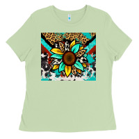 Matcha turquoise gemstone sunflower Ladies Tee - Zillion Design Studio