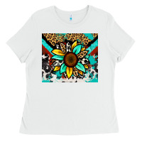 White turquoise gemstone sunflower Ladies Tee - Zillion Design Studio