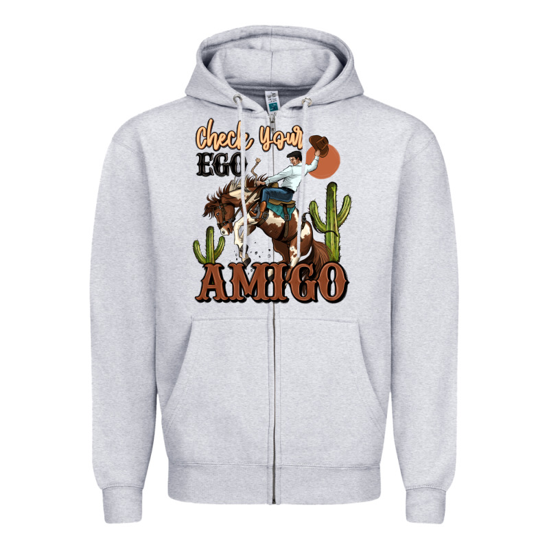 Check Your Ego Amigo Rodeo Cowboy Zipper Hoodie by MaliasSmallBusiness | Teevron