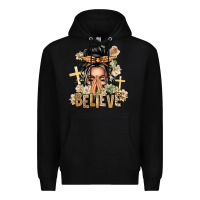 Black Gray Hair Believe Praying Caucasian Messy Bun Premium Hoodie - texasbilliewilder