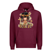 Burgundy Gray Hair Believe Praying Caucasian Messy Bun Premium Hoodie - texasbilliewilder