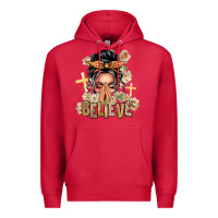 Cardinal Gray Hair Believe Praying Caucasian Messy Bun Premium Hoodie - texasbilliewilder
