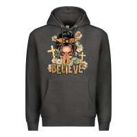 Charcoal Heather Gray Hair Believe Praying Caucasian Messy Bun Premium Hoodie - texasbilliewilder