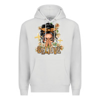 Dove Grey Gray Hair Believe Praying Caucasian Messy Bun Premium Hoodie - texasbilliewilder