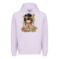 Lilac Gray Hair Believe Praying Caucasian Messy Bun Premium Hoodie - texasbilliewilder