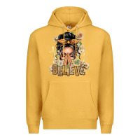 Mustard Gray Hair Believe Praying Caucasian Messy Bun Premium Hoodie - texasbilliewilder