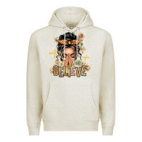 Oatmeal Heather Gray Hair Believe Praying Caucasian Messy Bun Premium Hoodie - texasbilliewilder