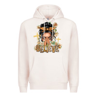 Pale Pink Gray Hair Believe Praying Caucasian Messy Bun Premium Hoodie - texasbilliewilder