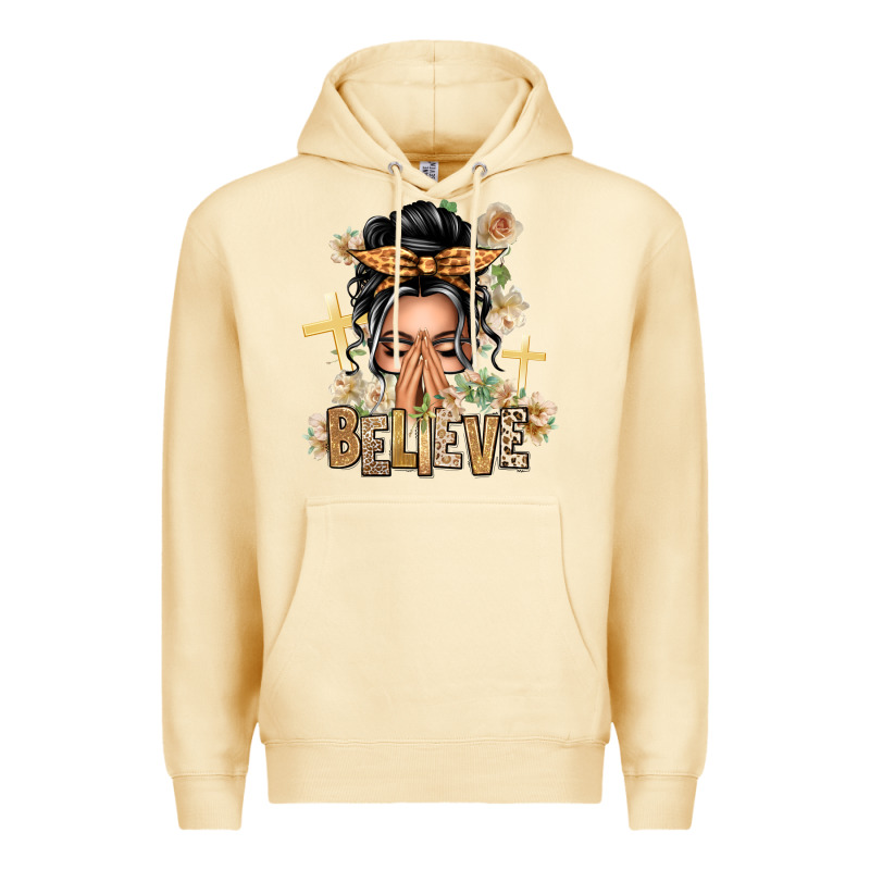 Gray Hair Believe Praying Caucasian Messy Bun Premium Hoodie by texasbilliewilder | Teevron