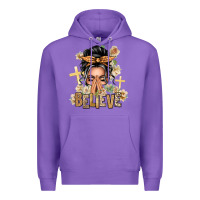 Purple Gray Hair Believe Praying Caucasian Messy Bun Premium Hoodie - texasbilliewilder
