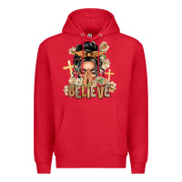 Red Gray Hair Believe Praying Caucasian Messy Bun Premium Hoodie - texasbilliewilder