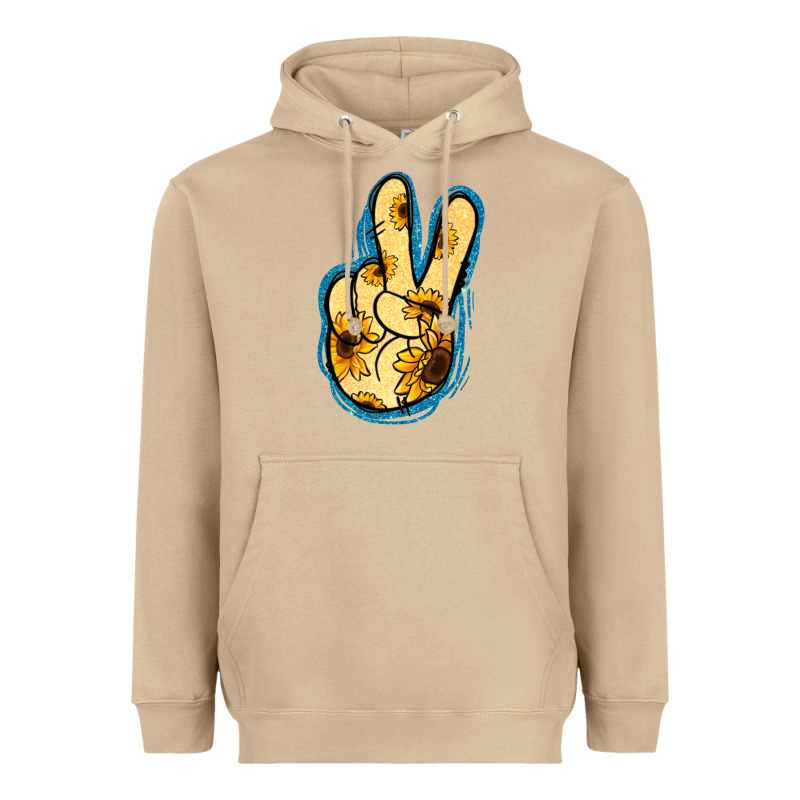 Yellow Glitter Sunflower Peace Sign Heavyweight Hoodie by Jasminsmagicworld | Teevron