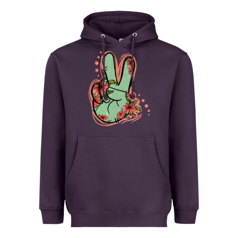 Green Glitter Floral Peace Sign Heavyweight Hoodie by Jasminsmagicworld | Teevron