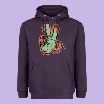 Green Glitter Floral Peace Sign Heavyweight Hoodie Designed By Jasminsmagicworld