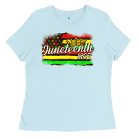 Baby Blue juneteenth 1865 with crown flag Ladies Tee - texasbilliewilder