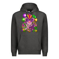 Charcoal Heather Mardi Gras pig Premium Hoodie - NancyCooperArtShop