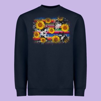 Serape Cowhide Sunflower Background Heavyweight Sweatshirt Designed By Adodesignshop