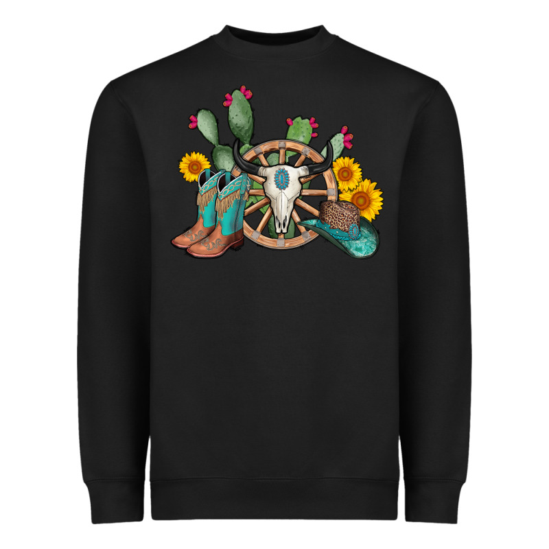 Wheel Bull Skull Western Cowboy Heavyweight Sweatshirt by AdoDesignShop | Teevron