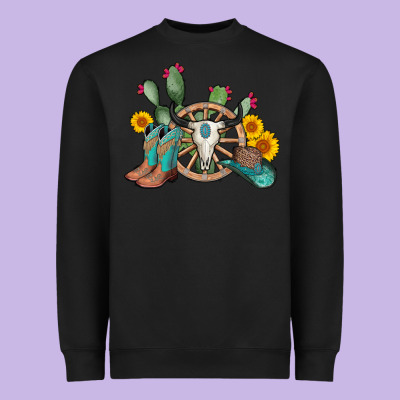 Wheel Bull Skull Western Cowboy Heavyweight Sweatshirt Designed By Adodesignshop