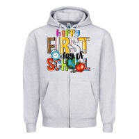 Heather Grey happy first day of school Zipper Hoodie - NancyCooperArtShop