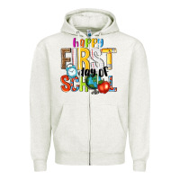 Oatmeal Heather happy first day of school Zipper Hoodie - NancyCooperArtShop