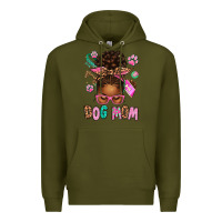 Army Green Afro Messy Bun Dog Mom Premium Hoodie - texasbilliewilder