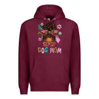 Burgundy Afro Messy Bun Dog Mom Premium Hoodie - texasbilliewilder