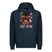 Navy Afro Messy Bun Dog Mom Premium Hoodie - texasbilliewilder