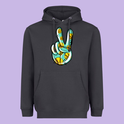 Softball Peace Sign Heavyweight Hoodie Designed By Jasminsmagicworld