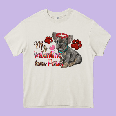 My Valentine Has Paws French Bulldog Heavy Core Tee Designed By Ranaportraitstore