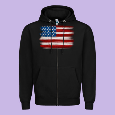 American Flag Distressed Background Zipper Hoodie Designed By Maliassmallbusiness