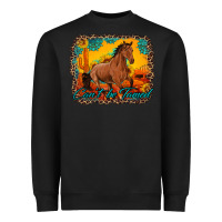 Black can't be tamed horse with sunflowers turquoise gemstone western sunset Heavyweight Sweatshirt - Artiststas