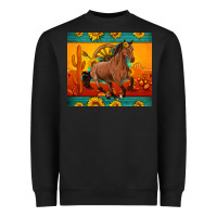 Western Sunset Galloping Horse Sunflower Heavyweight Sweatshirt | Teevron