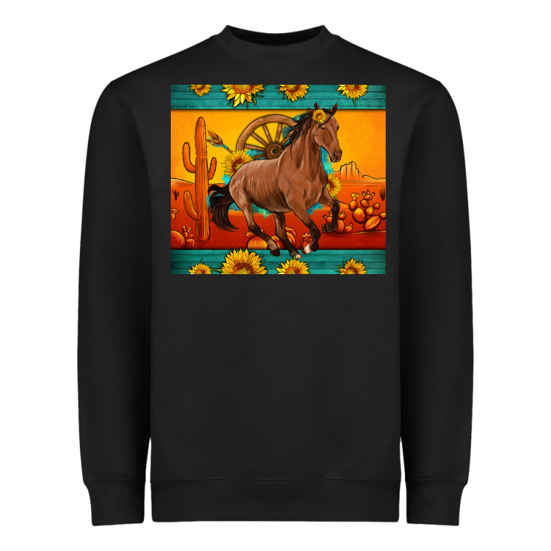 Western Sunset Galloping Horse Sunflower Heavyweight Sweatshirt by Artiststas | Teevron