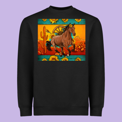 Western Sunset Galloping Horse Sunflower Heavyweight Sweatshirt Designed By Artiststas