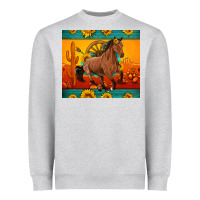 Heather Grey western sunset galloping horse sunflower Heavyweight Sweatshirt - Artiststas