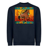 Navy western sunset galloping horse sunflower Heavyweight Sweatshirt - Artiststas