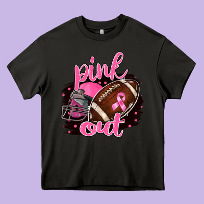 Pink Out Football Heavy Core Tee Designed By Barkaloodesign