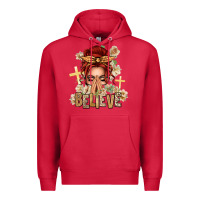 Cardinal Red Hair Believe Praying Caucasian Messy Bun Premium Hoodie - texasbilliewilder