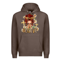 Coffee Red Hair Believe Praying Caucasian Messy Bun Premium Hoodie - texasbilliewilder