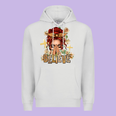 Red Hair Believe Praying Caucasian Messy Bun Premium Hoodie Designed By Texasbilliewilder