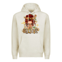 Oatmeal Heather Red Hair Believe Praying Caucasian Messy Bun Premium Hoodie - texasbilliewilder