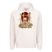Pale Pink Red Hair Believe Praying Caucasian Messy Bun Premium Hoodie - texasbilliewilder