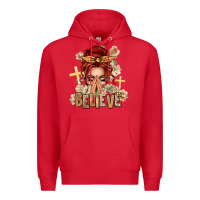Red Red Hair Believe Praying Caucasian Messy Bun Premium Hoodie - texasbilliewilder